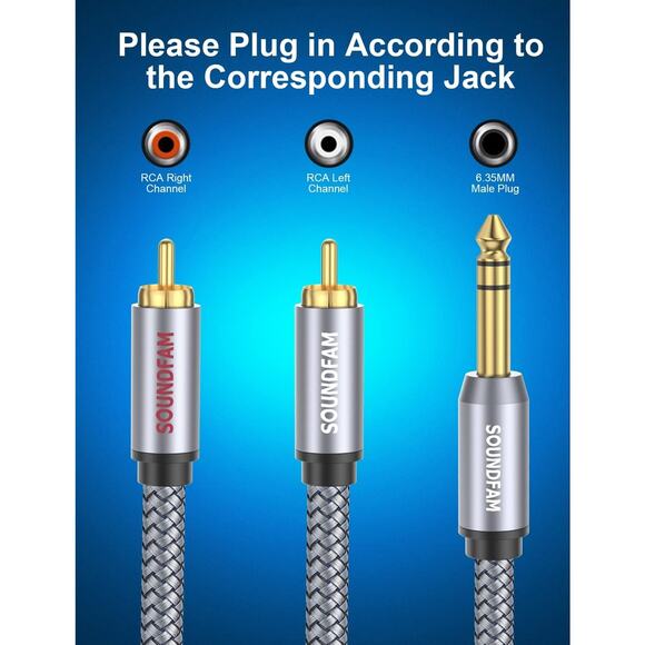 MOSWAG 1/4 to RCA Cable, Quarter inch TRS to RCA Audio Cable 6.35mm Stereo Jack - Picture 6 of 6